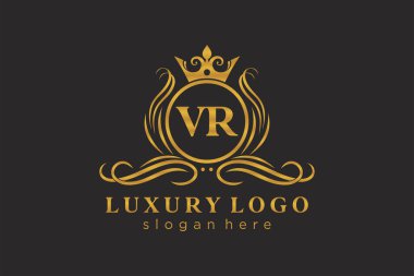 Restaurant, Royalty, Boutique, Cafe, Hotel, Heraldic, Mücevher, Moda ve diğer vektör illüstrasyonları için VR Kraliyet Logosu şablonu.