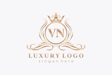 VN Kraliyet Logosu Restoran, Kraliyet, Butik, Cafe, Otel, Heraldic, Mücevher, Moda ve diğer vektör illüstrasyonları için vektör sanatı şablonu.