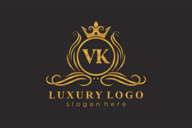 VK Kraliyet Logosu Restoran, Kraliyet, Butik, Cafe, Otel, Heraldic, Mücevher, Moda ve diğer vektör ilüstrasyonları için vektör sanatı şablonu.