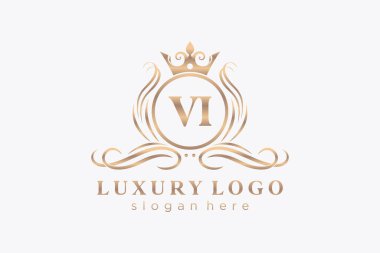 VI Kraliyet Logosu Restoran, Kraliyet, Butik, Cafe, Otel, Heraldic, Mücevher, Moda ve diğer vektör ilüstrasyonları için vektör sanatı şablonu.