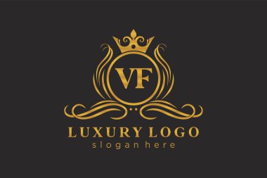 VF Kraliyet Logosu Restoran, Kraliyet, Butik, Cafe, Otel, Heraldic, Mücevher, Moda ve diğer vektör ilüstrasyonları için vektör sanatı şablonu.