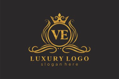 VE Letter Kraliyet Lüks Logosu Restoran, Kraliyet, Butik, Cafe, Otel, Heraldic, Mücevher, Moda ve diğer vektör çizimleri için vektör sanatı şablonu.