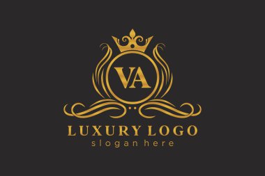 Restaurant, Royalty, Boutique, Cafe, Hotel, Heraldic, Mücevher, Moda ve diğer vektör illüstrasyonları için VA Kraliyet Logosu tasarımı.