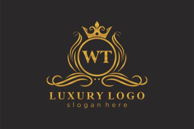 WT Kraliyet Logosu Restoran, Kraliyet, Butik, Cafe, Otel, Heraldic, Mücevher, Moda ve diğer vektör ilüstrasyonları için vektör sanatı şablonu.