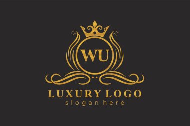 WU Letter Kraliyet Logosu Restoran, Kraliyet, Butik, Cafe, Otel, Heraldic, Mücevher, Moda ve diğer vektör ilüstrasyonları için vektör sanatı şablonu.
