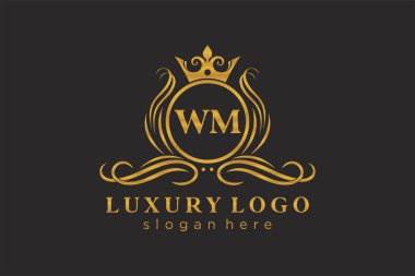 WM Kraliyet Logosu Restoran, Kraliyet, Butik, Cafe, Otel, Heraldic, Mücevher, Moda ve diğer vektör ilüstrasyonları için vektör sanatı şablonu.