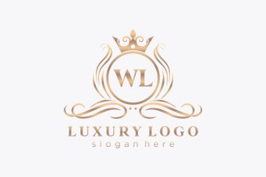 WL Letter Kraliyet Logosu Restoran, Kraliyet, Butik, Cafe, Otel, Heraldic, Mücevher, Moda ve diğer vektör ilüstrasyonları için vektör sanatı şablonu.