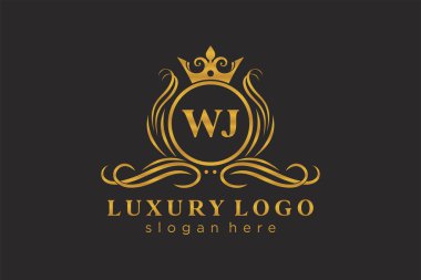WJ Letter Kraliyet Logosu Restoran, Kraliyet, Butik, Cafe, Otel, Heraldic, Mücevher, Moda ve diğer vektör çizimleri için vektör sanatı şablonu.