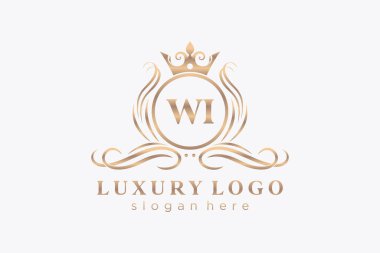 WI Kraliyet Logosu Restoran, Kraliyet, Butik, Cafe, Otel, Heraldic, Mücevher, Moda ve diğer vektör ilüstrasyonları için vektör sanatı şablonu.