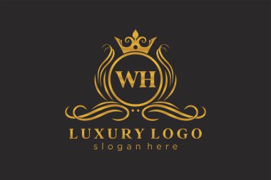 WH Harfi Kraliyet Logosu Restoran, Kraliyet, Butik, Cafe, Otel, Heraldic, Mücevher, Moda ve diğer vektör ilüstrasyonları için vektör sanatı şablonu.