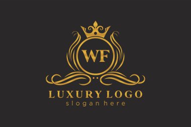WF Kraliyet Logosu Restoran, Kraliyet, Butik, Cafe, Otel, Heraldic, Mücevher, Moda ve diğer vektör ilüstrasyonları için vektör sanatı şablonu.