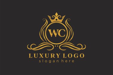 WC Kraliyet Logosu Restoran, Kraliyet, Butik, Cafe, Otel, Heraldic, Mücevher, Moda ve diğer vektör ilüstrasyonları için vektör sanatı şablonu.