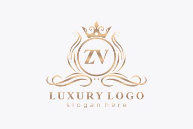 ZV Letter Kraliyet Lüks Logosu Restoran, Kraliyet, Butik, Cafe, Otel, Heraldic, Mücevher, Moda ve diğer vektör ilüstrasyonları için vektör sanatı şablonu.