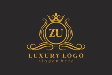 ZU Letter Kraliyet Logosu Restoran, Kraliyet, Butik, Cafe, Otel, Heraldic, Mücevher, Moda ve diğer vektör ilüstrasyonları için vektör sanatı şablonu.