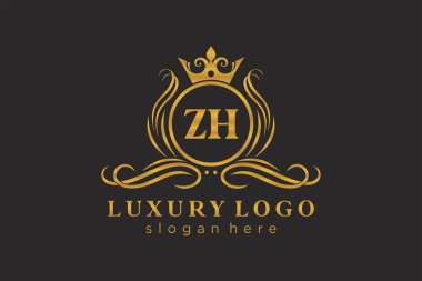 ZH Letter Kraliyet Lüks Logosu Restoran, Kraliyet, Butik, Cafe, Otel, Heraldic, Mücevher, Moda ve diğer vektör ilüstrasyonları için vektör sanatı şablonu.