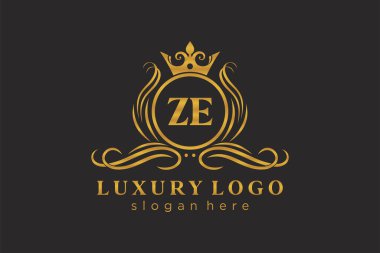 ZE Letter Kraliyet Lüks Logosu Restoran, Kraliyet, Butik, Cafe, Otel, Heraldic, Mücevher, Moda ve diğer vektör ilüstrasyonları için vektör sanatı şablonu.