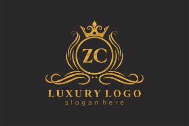 ZC Letter Kraliyet Logosu Restoran, Kraliyet, Butik, Cafe, Otel, Heraldic, Mücevher, Moda ve diğer vektör çizimleri için vektör sanatı şablonu.