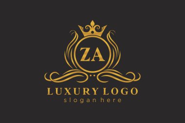 ZA Kraliyet Lüks Logosu Restoran, Kraliyet, Butik, Cafe, Otel, Heraldic, Mücevher, Moda ve diğer vektör ilüstrasyonları için vektör sanatı şablonu.