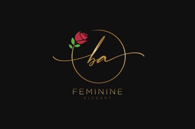 BA kadınsı logo güzellik monogramı ve zarif logo tasarımı, ilk imzadan oluşan el yazısı logosu, düğün, moda, çiçek ve botanik yaratıcı şablona sahip..