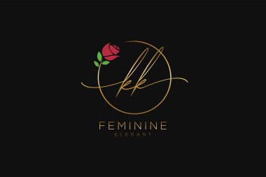 KK Feminen logo güzellik monogramı ve zarif logo tasarımı, ilk imzadan oluşan el yazısı logosu, düğün, moda, çiçek ve botanik yaratıcı şablona sahip..
