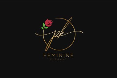 PK Feminine logosu güzellik monogramı ve zarif logo tasarımı, ilk imzalı el yazısı logosu, düğün, moda, çiçek ve botanik yaratıcı şablona sahip..