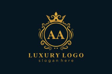 Restoran, Kraliyet, Butik, Cafe, Otel, Heraldic, Mücevher, Moda ve diğer vektör illüstrasyonları için AA Kraliyet Logosu vektör sanatı şablonu.