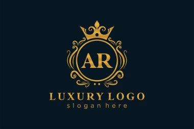 AR Letter Kraliyet Lüks Logosu Restoran, Kraliyet, Butik, Cafe, Otel, Heraldic, Mücevher, Moda ve diğer vektör çizimleri için vektör sanatı şablonu.