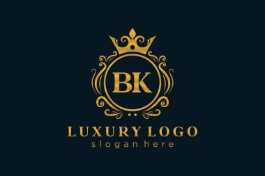 BK Kraliyet Logosu Restoran, Kraliyet, Butik, Cafe, Otel, Heraldic, Mücevher, Moda ve diğer vektör ilüstrasyonları için vektör sanatı şablonu.