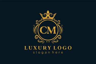 CM Kraliyet Logosu Restoran, Kraliyet, Butik, Cafe, Otel, Heraldic, Mücevher, Moda ve diğer vektör ilüstrasyonları için vektör sanatı şablonu.
