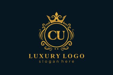 Restoran, Kraliyet Logosu, Butik, Cafe, Otel, Heraldic, Mücevher, Moda ve diğer vektör illüstrasyonları için CU Kraliyet Logosu tasarımı.