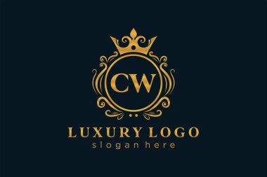 Restaurant, Royalty, Boutique, Cafe, Hotel, Heraldic, Mücevher, Moda ve diğer vektör illüstrasyonları için CW Kraliyet Logosu tasarımı.
