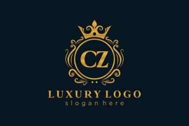 CZ Kraliyet Logosu Restoran, Kraliyet, Butik, Cafe, Otel, Heraldic, Mücevher, Moda ve diğer vektör ilüstrasyonları için vektör sanatı şablonu.