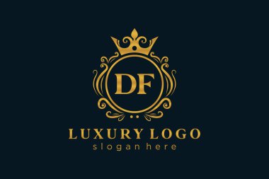 DF Kraliyet Logosu Restoran, Kraliyet, Butik, Cafe, Otel, Heraldic, Mücevher, Moda ve diğer vektör ilüstrasyonları için vektör sanatı şablonu.