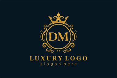 DM Kraliyet Logosu Restoran, Kraliyet, Butik, Cafe, Otel, Heraldic, Mücevher, Moda ve diğer vektör ilüstrasyonları için vektör sanatı şablonu.