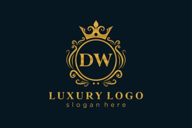 DW Kraliyet Logosu Restoran, Kraliyet, Butik, Cafe, Otel, Heraldic, Mücevher, Moda ve diğer vektör ilüstrasyonları için vektör sanatı şablonu.