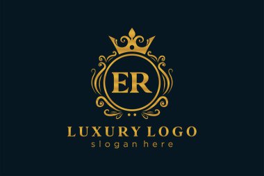 ER Kraliyet Lüks Logosu Restoran, Kraliyet, Butik, Cafe, Otel, Heraldic, Mücevher, Moda ve diğer vektör çizimleri için vektör sanatı şablonu.