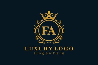 FA Letter Kraliyet Lüks Logosu Restoran, Kraliyet, Butik, Cafe, Otel, Heraldic, Mücevher, Moda ve diğer vektör çizimleri için vektör sanatı şablonu.