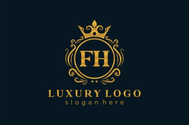 FH Letter Kraliyet Lüks Logosu Restoran, Kraliyet, Butik, Cafe, Otel, Heraldic, Mücevher, Moda ve diğer vektör ilüstrasyonları için vektör sanatı şablonu.