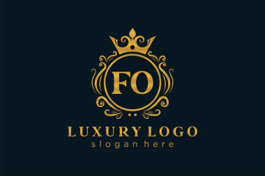 Fo Letter Kraliyet Lüks Logosu Restoran, Kraliyet, Butik, Cafe, Otel, Heraldic, Mücevher, Moda ve diğer vektör çizimleri için vektör sanatı şablonu.
