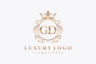 GD Kraliyet Logosu Restoran, Kraliyet, Butik, Cafe, Otel, Heraldic, Mücevher, Moda ve diğer vektör illüstrasyonları için vektör sanatı şablonu.