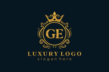 GE Letter Kraliyet Logosu Restoran, Kraliyet, Butik, Cafe, Otel, Heraldic, Mücevher, Moda ve diğer vektör çizimleri için vektör sanatı şablonu.
