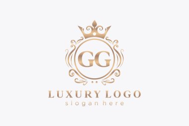 Restoran, Kraliyet Logosu, Butik, Cafe, Otel, Heraldic, Mücevher, Moda ve diğer vektör illüstrasyonları için GG Kraliyet Logosu şablonu.
