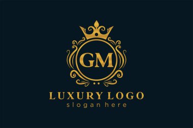 GM Kraliyet Logosu Restoran, Kraliyet, Butik, Cafe, Otel, Heraldic, Mücevher, Moda ve diğer vektör ilüstrasyonları için vektör sanatı şablonu.