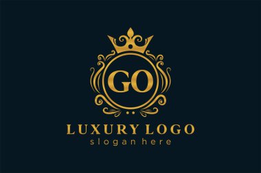 GO Letter Royal Lüks Logosu Restoran, Kraliyet, Butik, Cafe, Otel, Heraldic, Mücevher, Moda ve diğer vektör çizimleri için vektör sanatı şablonu.