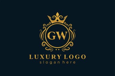 GW Kraliyet Logosu Restoran, Kraliyet, Butik, Cafe, Otel, Heraldic, Mücevher, Moda ve diğer vektör ilüstrasyonları için vektör sanatı şablonu.