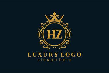 HZ Letter Kraliyet Logosu Restoran, Kraliyet, Butik, Cafe, Otel, Heraldic, Mücevher, Moda ve diğer vektör ilüstrasyonları için vektör sanatı şablonu.