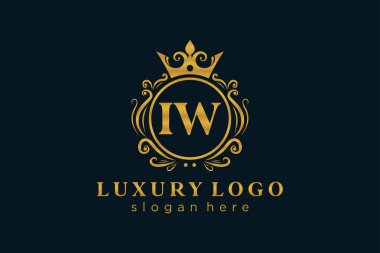 IW Kraliyet Logosu Restoran, Kraliyet, Butik, Cafe, Otel, Heraldic, Mücevher, Moda ve diğer vektör illüstrasyonları için vektör sanatı şablonu.