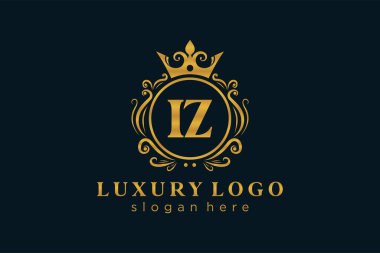 Restoran, Kraliyet Logosu, Restoran, Kraliyet, Butik, Cafe, Otel, Heraldic, Mücevher, Moda ve diğer vektör illüstrasyonları için IZ Kraliyet Logosu şablonu.
