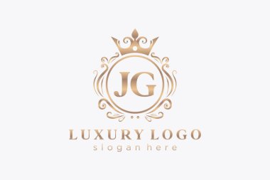 JG Letter Kraliyet Logosu Restoran, Kraliyet, Butik, Cafe, Otel, Heraldic, Mücevher, Moda ve diğer vektör ilüstrasyonları için vektör sanatı şablonu.