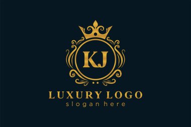 KJ Letter Kraliyet Logosu Restoran, Kraliyet, Butik, Cafe, Otel, Heraldic, Mücevher, Moda ve diğer vektör ilüstrasyonları için vektör sanatı şablonu.